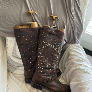 Frye company brown studded boots